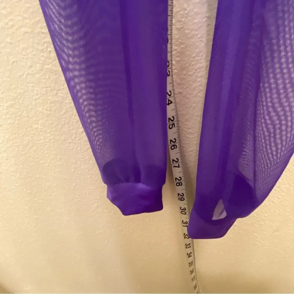 Custom solo dance costume purple unitard jumpsuit mesh  XXS adult LC child